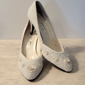 Vintage Impo Cream Beaded Heels